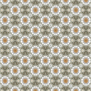 SMALL retro daisy fabric - wallpaper, muted seventies, hippie boho design - sfx0110 sage