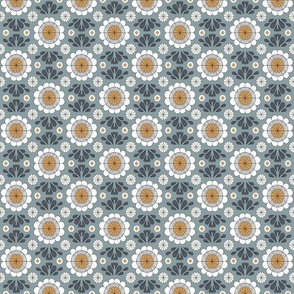 SMALL retro daisy fabric - wallpaper, muted seventies, hippie boho design - sfx4408 slate