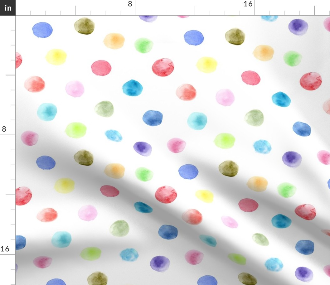 Watercolor rainbow polka dot ★ painted colorful dots for modern nursery