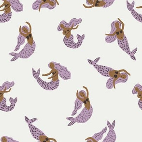 mermaid fabric - girly feminine fabric, painted mermaids - sfx3307 lavender
