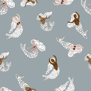 mermaid fabric - girly feminine fabric, painted mermaids - sfx4305 quarry
