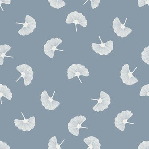 gingko leaf fabric - muted neutral fabric, trendy kids room fabric - sfx4013 denim