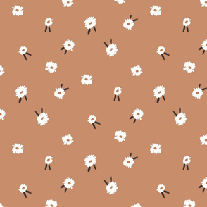 ditsy daisy fabric - simple floral fabric, prairie fabric - caramel sfx1346