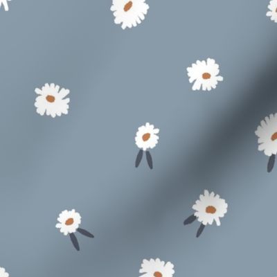 ditsy daisy fabric - simple floral fabric, prairie fabric - sfx4013 denim