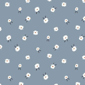 ditsy daisy fabric - simple floral fabric, prairie fabric - sfx4013 denim