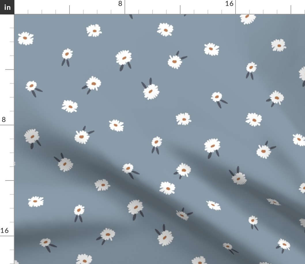 ditsy daisy fabric - simple floral fabric, prairie fabric - sfx4013 denim