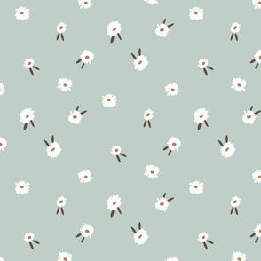 ditsy daisy fabric - simple floral fabric, prairie fabric - sfx6205 milky green