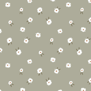 ditsy daisy fabric - simple floral fabric, prairie fabric - sfx0110 sage