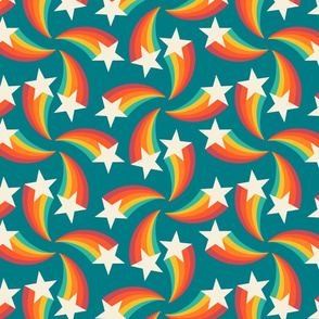 retro rainbow shooting stars teal L  by Pippa Shaw