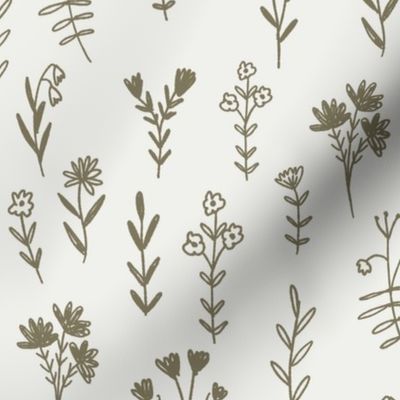 wildflower fabric - prairie girl fabric, muted nursery fabric - sfx0620 aloe