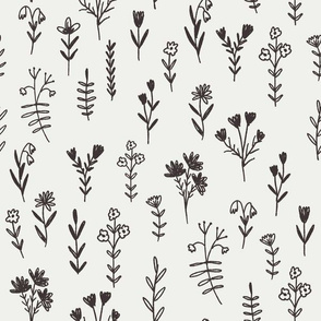 wildflower fabric - prairie girl fabric, muted nursery fabric - sfx1111 coffee