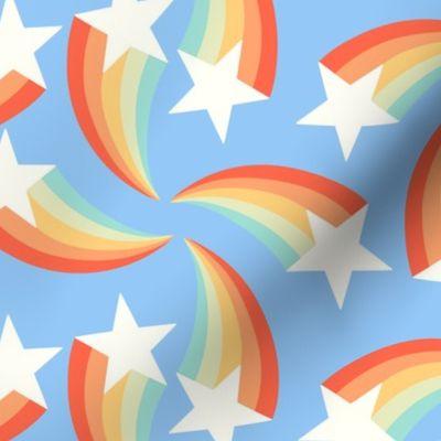 retro rainbow shooting stars blue L  by Pippa Shaw