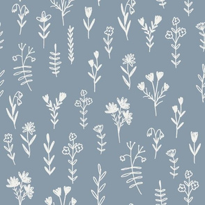 wildflower fabric - prairie girl fabric, muted nursery fabric - sfx4013 denim