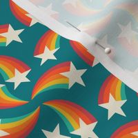 retro rainbow shooting stars teal S  by Pippa Shaw