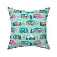 LARGE vintage camper // mint and pink vintage campervan fabric cute retro flamingo pattern print andrea lauren design