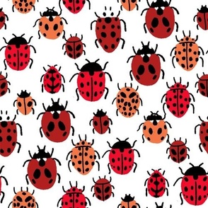 Ladybird fabric - ladybug fabric, nature fabric, spring fabric, bugs and insects fabric - red orange