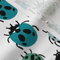 Ladybird fabric - ladybug fabric, nature fabric, spring fabric, bugs and insects fabric -  blue green
