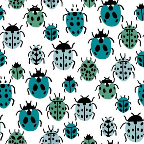 Ladybird fabric - ladybug fabric, nature fabric, spring fabric, bugs and insects fabric -  blue green