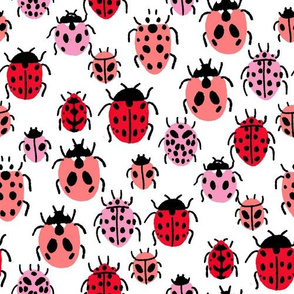 Ladybird fabric - ladybug fabric, nature fabric, spring fabric, bugs and insects fabric -  white
