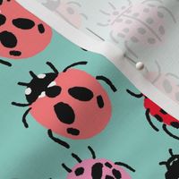 Ladybird fabric - ladybug fabric, nature fabric, spring fabric, bugs and insects fabric - mint