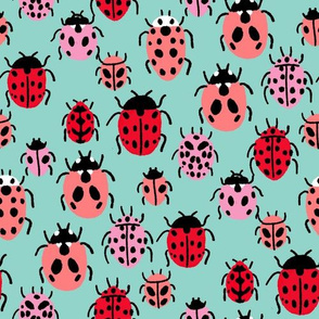 Ladybird fabric - ladybug fabric, nature fabric, spring fabric, bugs and insects fabric - mint