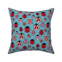 Ladybird fabric - ladybug fabric, nature fabric, spring fabric, bugs and insects fabric - slate blue