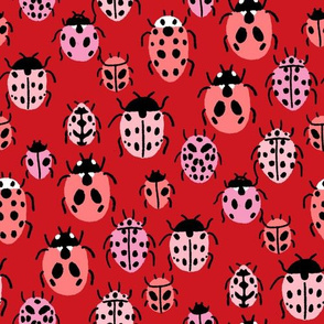 Ladybird fabric - ladybug fabric, nature fabric, spring fabric, bugs and insects fabric - red