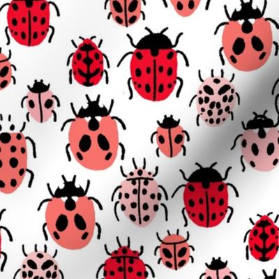 Ladybird fabric - ladybug fabric, nature fabric, spring fabric, bugs and insects fabric - red, pink
