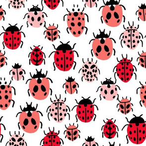 Ladybird fabric - ladybug fabric, nature fabric, spring fabric, bugs and insects fabric - red, pink