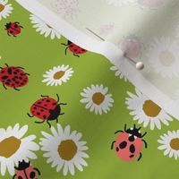 ladybird and daisy fabric - daisies fabric, ladybugs fabric, ladybirds fabric, girls fabric, nursery fabric - lime green