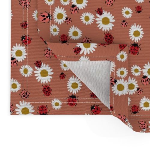 ladybird and daisy fabric - daisies fabric, ladybugs fabric, ladybirds fabric, girls fabric, nursery fabric - terracotta