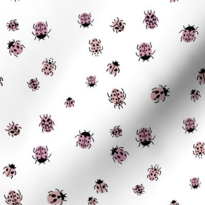 ladybird mini fabric - ditsy ladybird fabric, ladybugs - mauve