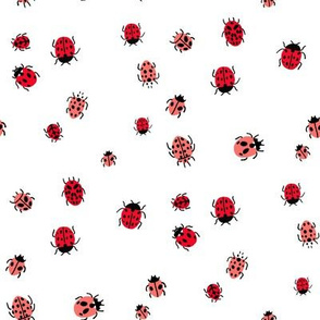 ladybird mini fabric - ditsy ladybird fabric, ladybugs - white