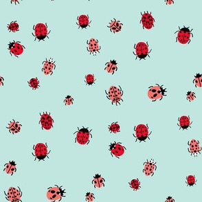 ladybird mini fabric - ditsy ladybird fabric, ladybugs - mint