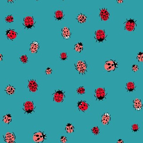 ladybird mini fabric - ditsy ladybird fabric, ladybugs - teal