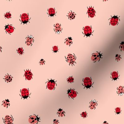ladybird mini fabric - ditsy ladybird fabric, ladybugs - blush