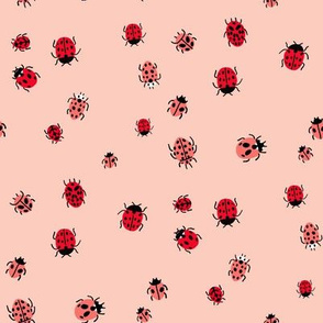 ladybird mini fabric - ditsy ladybird fabric, ladybugs - blush