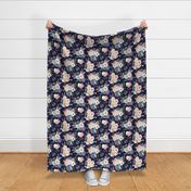 Dusty Pink and Blue Watercolor Floral // Navy