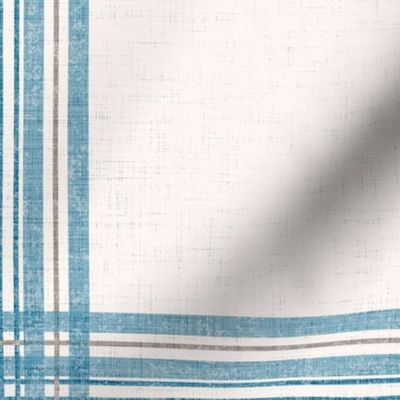 Distressed Windowpane Plaid - Linen and Grunge Texture in Blue, Gray and Cream