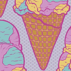 Pop Art Moon Mist Ice Cream on Purple Halftone Dot - Large