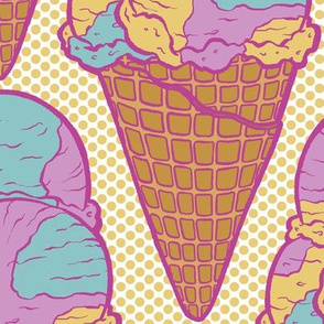 Pop Art Moon Mist Ice Cream on Yellow Halftone Dot - Large