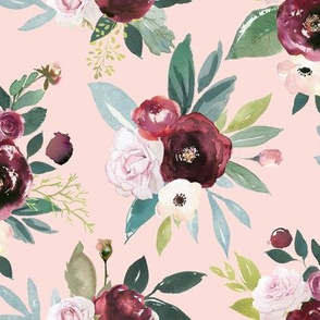 Burgandy and Pink Rose Floral // Lt. Peachy Pink