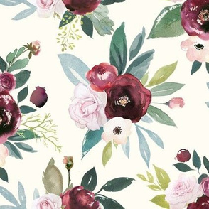 Floral Muted Rose Floral Fabric, Wallpaper and Home Decor