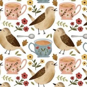 Birds, Teacups, and Flowers