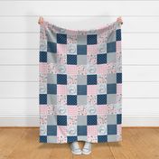 Blessed Floral Quilt Top – Girls Patchwork Blanket, pink blueberry dolphin gray,  Design B