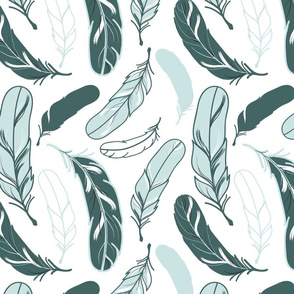 Large Feathers in Pine and Mint