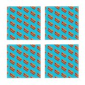 chicago hot dog fabric - windy city fabric, food fabric, hot dogs fabric, chi town fabric, wiener circle fabric -  teal