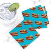 chicago hot dog fabric - windy city fabric, food fabric, hot dogs fabric, chi town fabric, wiener circle fabric -  teal