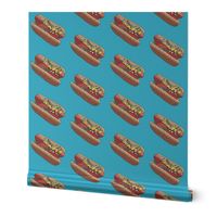 chicago hot dog fabric - windy city fabric, food fabric, hot dogs fabric, chi town fabric, wiener circle fabric -  teal