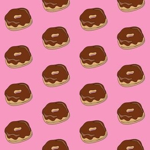 chocolate glazed donut fabric - donut fabric, food fabric, chocolate fabric - pink